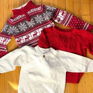 3 Zara Kids & Old Navy toddler sweaters. Size 3, 4, 3-4. Red and Ivory White